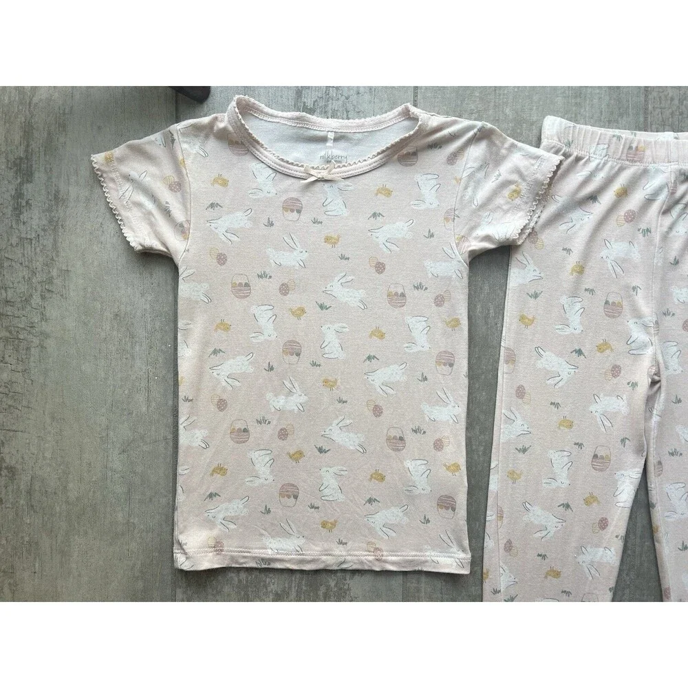 $45 MILKBERRY Pajamas Boutique Designer Bamboo 2 Piece Pjs Set Girls Easter 4T